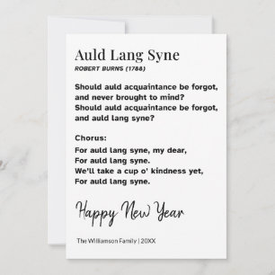 Cartão De Festividades Letras de Auld Lang Syne Ano Novo Personalizado
