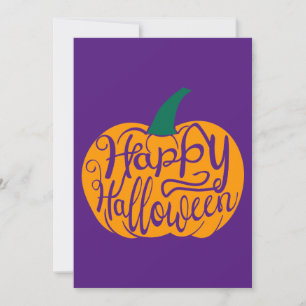 Cartão De Festividades Letreiro Feliz Halloween em abóbora esculpida