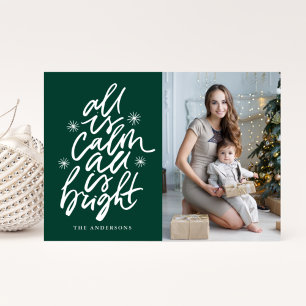 Cartão De Festividades Letreiro Manual Tudo Calmo Tudo Brilhante Verde