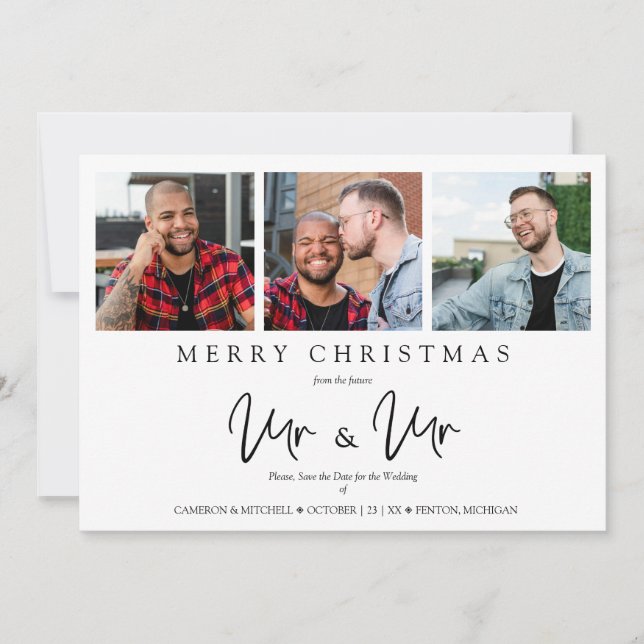 Cartão De Festividades LGTB Gay Whimsical MR & MR Christmas Wedding Photo (Frente)