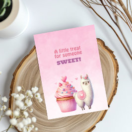 Cartão De Festividades Lhama Branco Grande Cupcake Rosa Dia dos Namorados