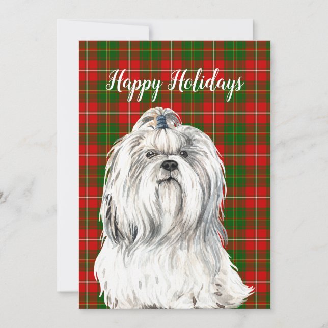 Cartão De Festividades Lhasa Apso Dog Personalizado em Aquarela  (Frente)