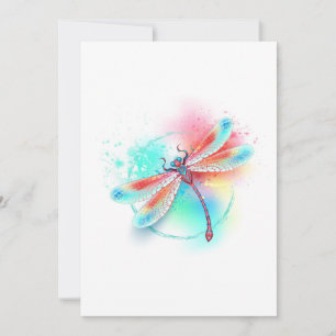 Cartão De Festividades libélula vermelha sobre fundo de aquarela