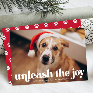 Cartão De Festividades Libere a Alegria Foto do Cachorro Vermelho