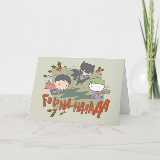 Cartão De Festividades Liga da Justiça Chibi Holiday Cookie Chase (Frente)