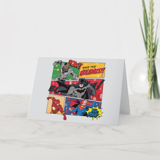 Cartão De Festividades Liga da Justiça "Salve as Férias!" (Frente)