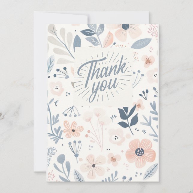 Cartão De Festividades Light Blue Floral Thank you card - note card  (Frente)