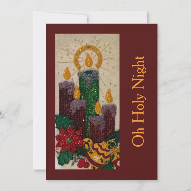 Cartão De Festividades Light Candle Sequin Sewing Holly Holiday Card (Frente)