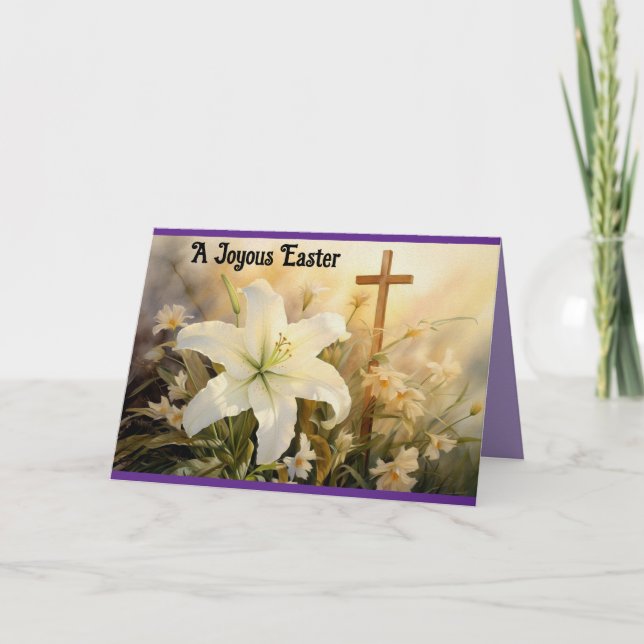 Cartão De Festividades Lilies With Cross Folded Easter Card (Frente)