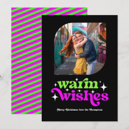 Cartão De Festividades Lima Verde e Magenta Moderno Foto de Natal em esti