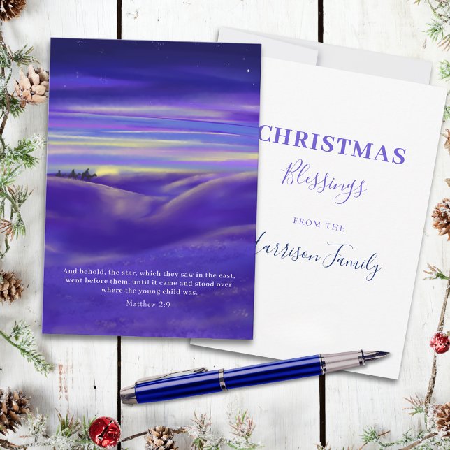Cartão De Festividades Linda aquarela de três Kings Personalizada (Three wise men follow the star watercolor custom Christmas greetings card with bible quote)