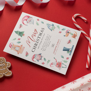 Cartão De Festividades Linda Aquarela Inverno Feliz Natal