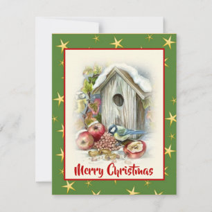 Cartão De Festividades Linda Aquarela Marinha Pássaros de Natal