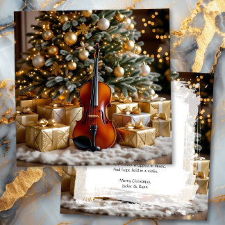 Cartão De Festividades Linda Árvore de Natal e Poema Festivo de Violino