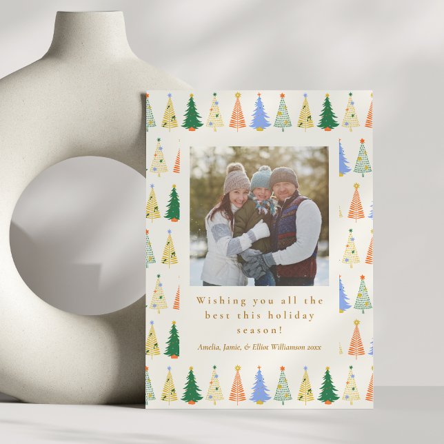 Cartão De Festividades Linda Árvore de Natal Vermelha Família Verde Duas  (Criador carregado)