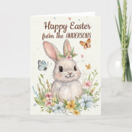 Cartão De Festividades Linda Bunny e floral