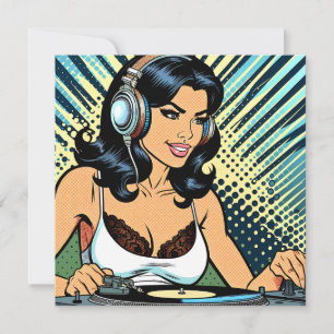 Cartão De Festividades Linda DJ Feminina Fazendo Arte Pop 
