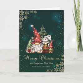 Cartão De Festividades Linda Família de Gnomos e Flocos de Neve