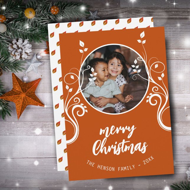 Cartão De Festividades Linda família Foto branca Folhagem Branca Feliz Na (Criador carregado)