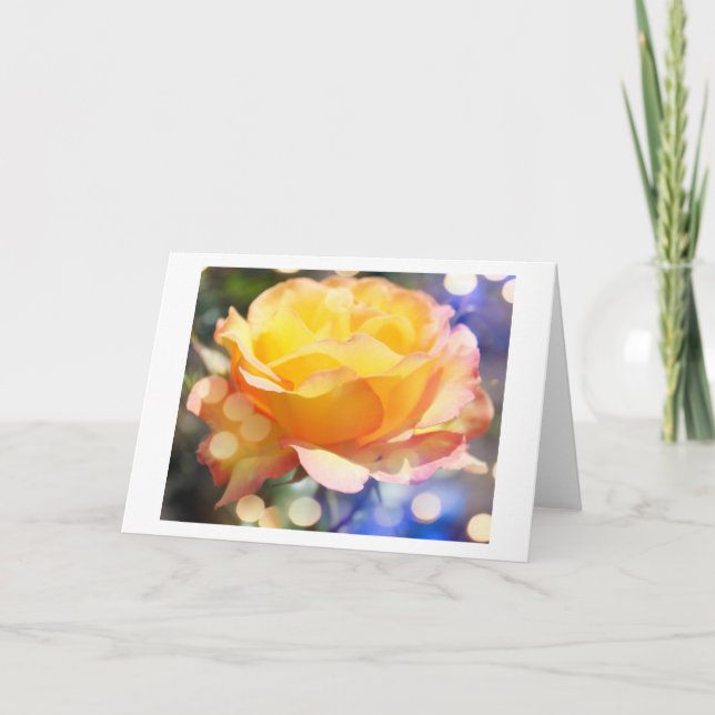 Cartão De Festividades Linda flor de rosa amarela. Fotografia floral. (Frente)