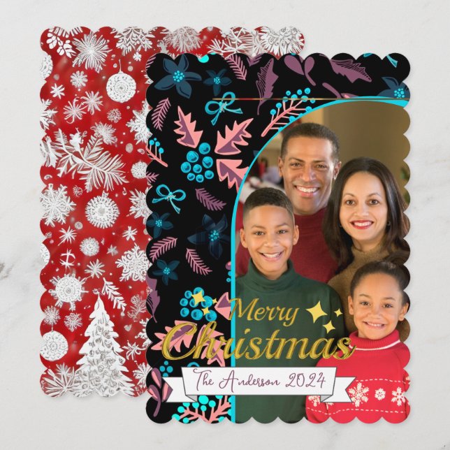 Cartão De Festividades Linda Foto da Família Feliz Natal (Frente/Verso)