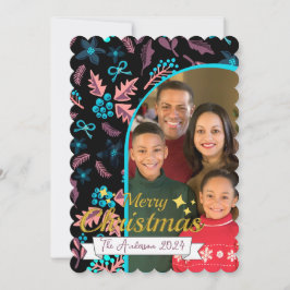 Cartão De Festividades Linda Foto da Família Feliz Natal