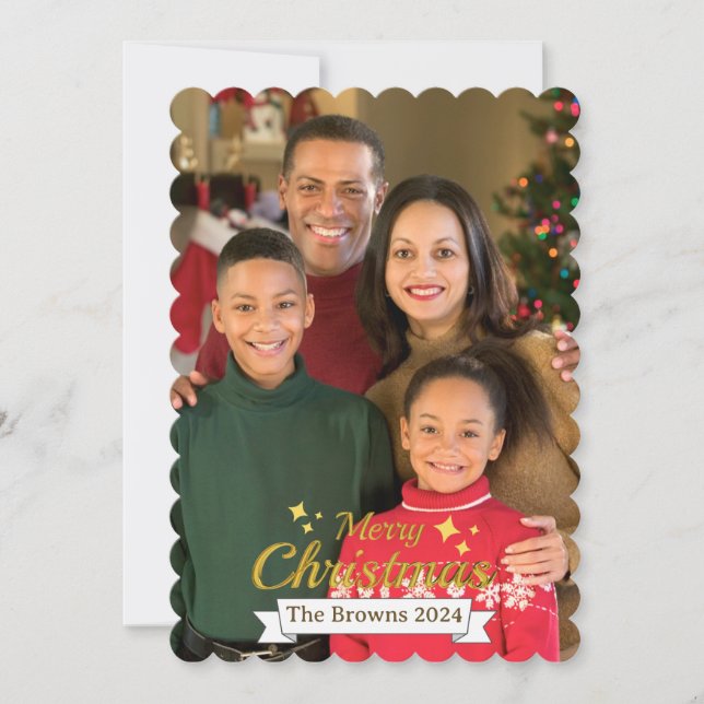 Cartão De Festividades Linda Foto da Família Feliz Saudação de Natal (Frente)