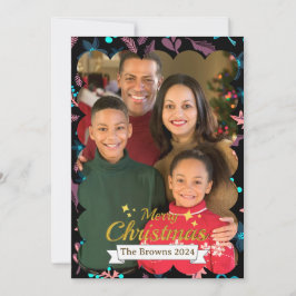 Cartão De Festividades Linda Foto da Família Feliz Saudação de Natal