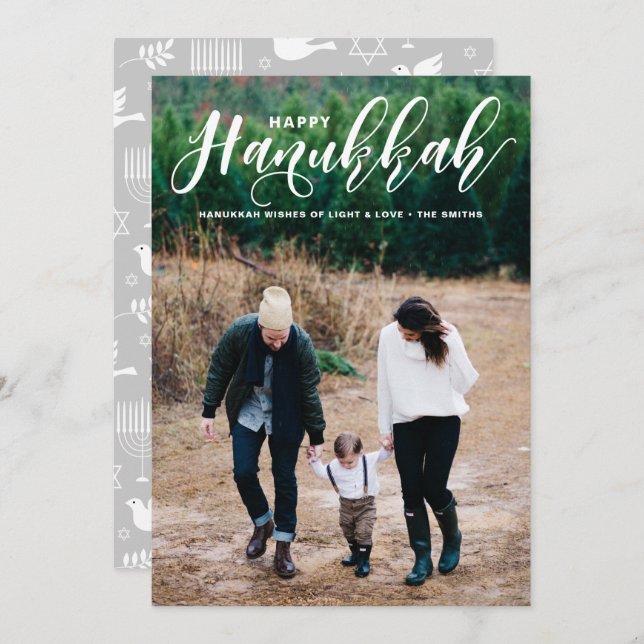 Cartão De Festividades Linda Foto de Caligrafia Moderna Feliz Hanukkah (Frente/Verso)