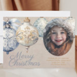 Cartão De Festividades Linda Foto de Ornamento Vintage<br><div class="desc">Uma bela placa de Natal fotográfica com gráficos de ornamento azul e bege vintage.</div>