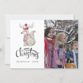 Cartão De Festividades Linda foto do Natal da Raposa do Inverno em aquare