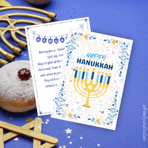 Cartão De Festividades Linda mensagem personalizada Blue Happy Hanukkah