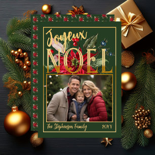 Cartão De Festividades Linda Poinsettia e Frutas Feliz Natal