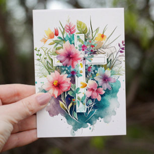 Cartão De Festividades Linda Watercolor Christian Cross