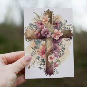 Cartão De Festividades Linda Watercolor Christian Cross