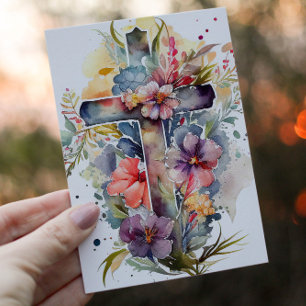 Cartão De Festividades Linda Watercolor Christian Cross