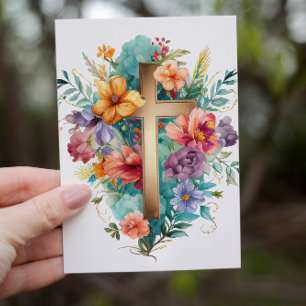Cartão De Festividades Linda Watercolor Christian Cross