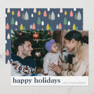 Cartão De Festividades Lindas Árvores de Natal Modernas Azul-Marinho Gran