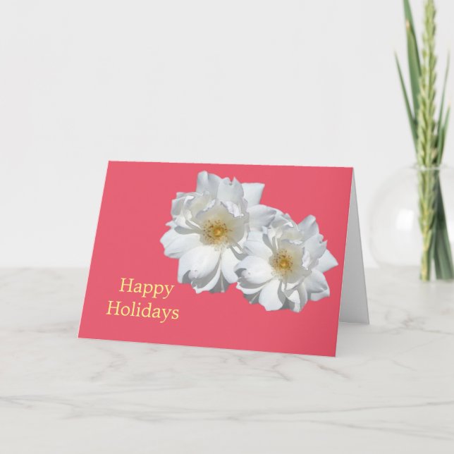 Cartão De Festividades Lindas flores brancas rosas vermelhas feriados fel (Frente)