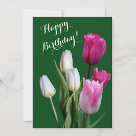 Cartão De Festividades Lindas tulipas cor-de-rosa floral feliz aniversári
