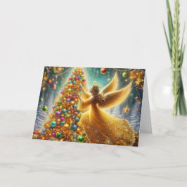 Cartão De Festividades Lindo Anjo de Natal Dourado