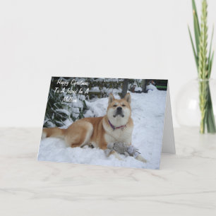 Cartão De Festividades lindo cachorro akita descansando no amigo da neve