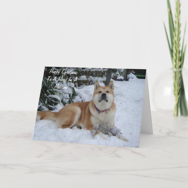 Cartão De Festividades lindo cachorro akita descansando no amigo da neve (Frente)