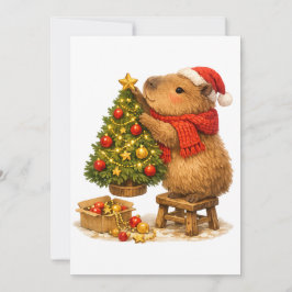 Cartão De Festividades Lindo Capivara de Natal Decorando uma Árvore de Na