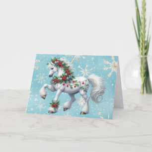 Cartão De Festividades Lindo Cavalo Branco e Natal de Azevinho