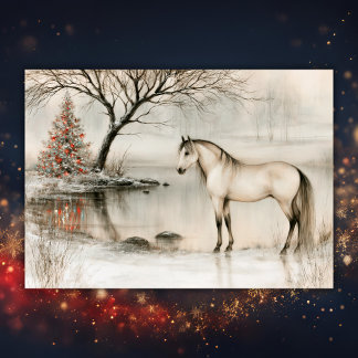 Cartão De Festividades Lindo Cavalo Buckskin Natal de Inverno