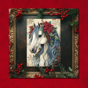 Cartão De Festividades Lindo Cavalo Vintage com Quadro de Natal