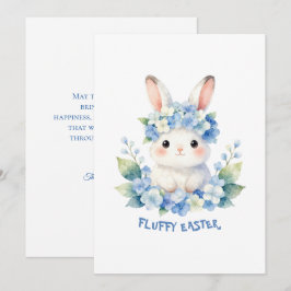 Cartão De Festividades Lindo Coelho de Páscoa em Aquarela com Hortênsia