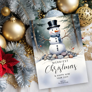 Cartão De Festividades Lindo e Magnífico Homem de Neve Paisagem Florestal