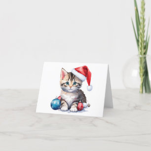 Cartão De Festividades Lindo Gatinho de Natal Cinza e Branco VAZIO